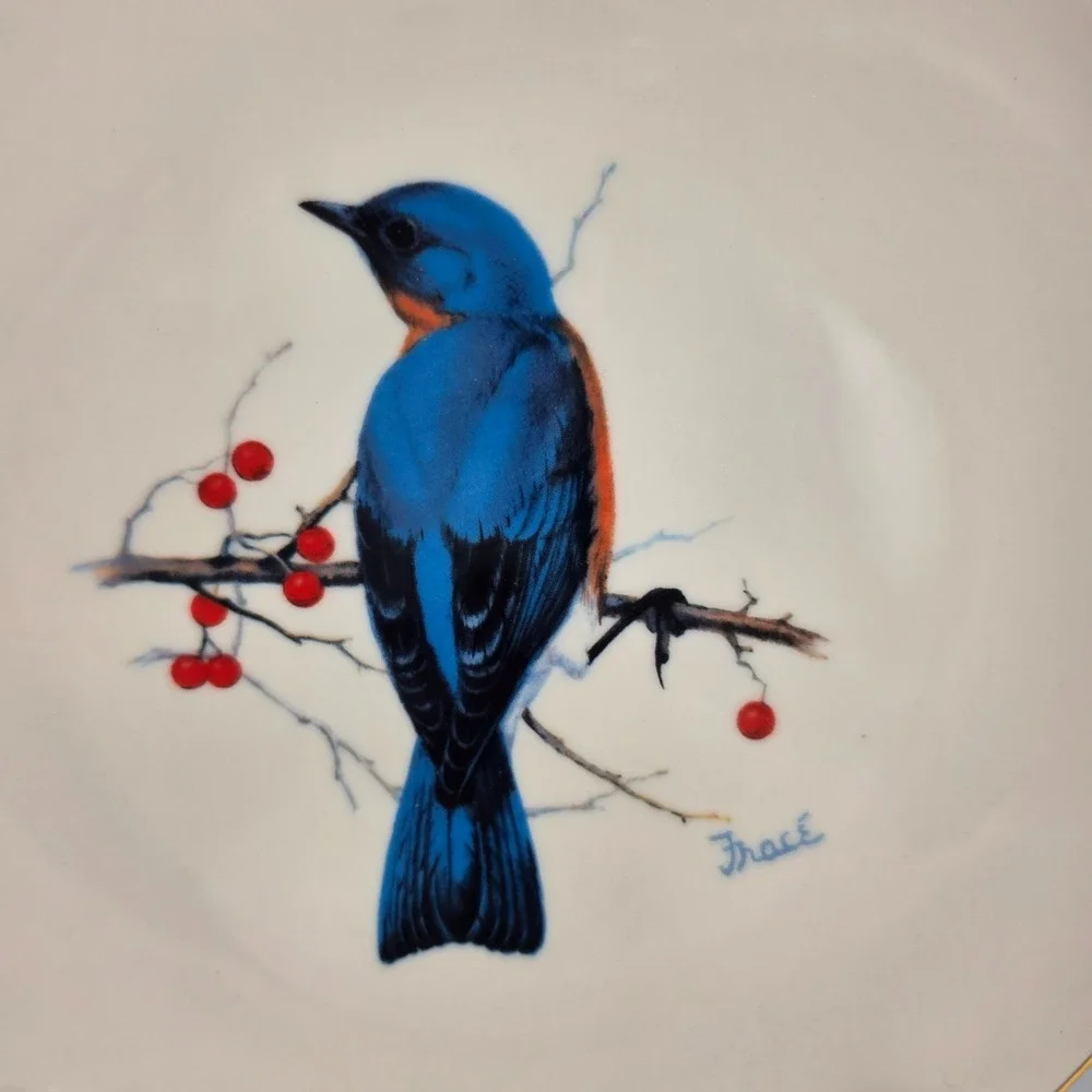 National Wildlife Federation Bluebird Nuthatch Plates 1986 Tracé Belcrest Pair